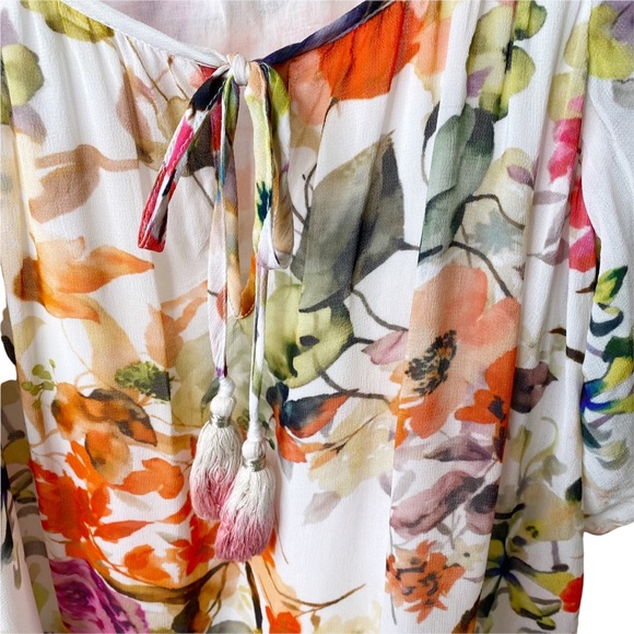 Anthropologie Love Sam Floral Cold Shoulder Flutter Sleeve Blouse Medium - Picture 11 of 12